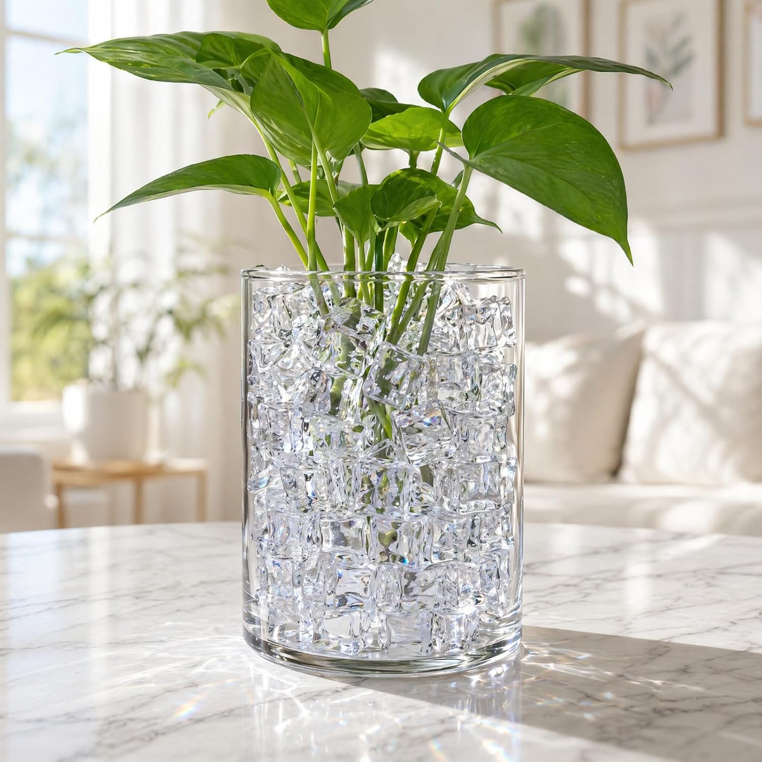 Hacaroa 150 Pack Clear Fake Ice Cubes, 0.7" (18mm) Acrylic Decorative Ice Rocks Square Artificial Crystals Vase Rocks for Home, Wedding Decoration, Vase Fillers, Photography Props, Party Table Scatter