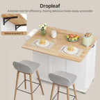 Ahomly Kitchen Island with Storage, 44.49" Kitchen Island with Trash Can Storage, Drop Leaf Rubberwood Top, Knife Holder, Adjustable Shelf, Towel Bar, Drawer, Spice Rack, White