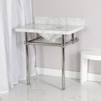 Kingston Brass KVPB3030MB6 Templeton 30" x 22" Carrara Marble Vanity Top with Brass Console Legs, Carrara Marble/Polished Nickel