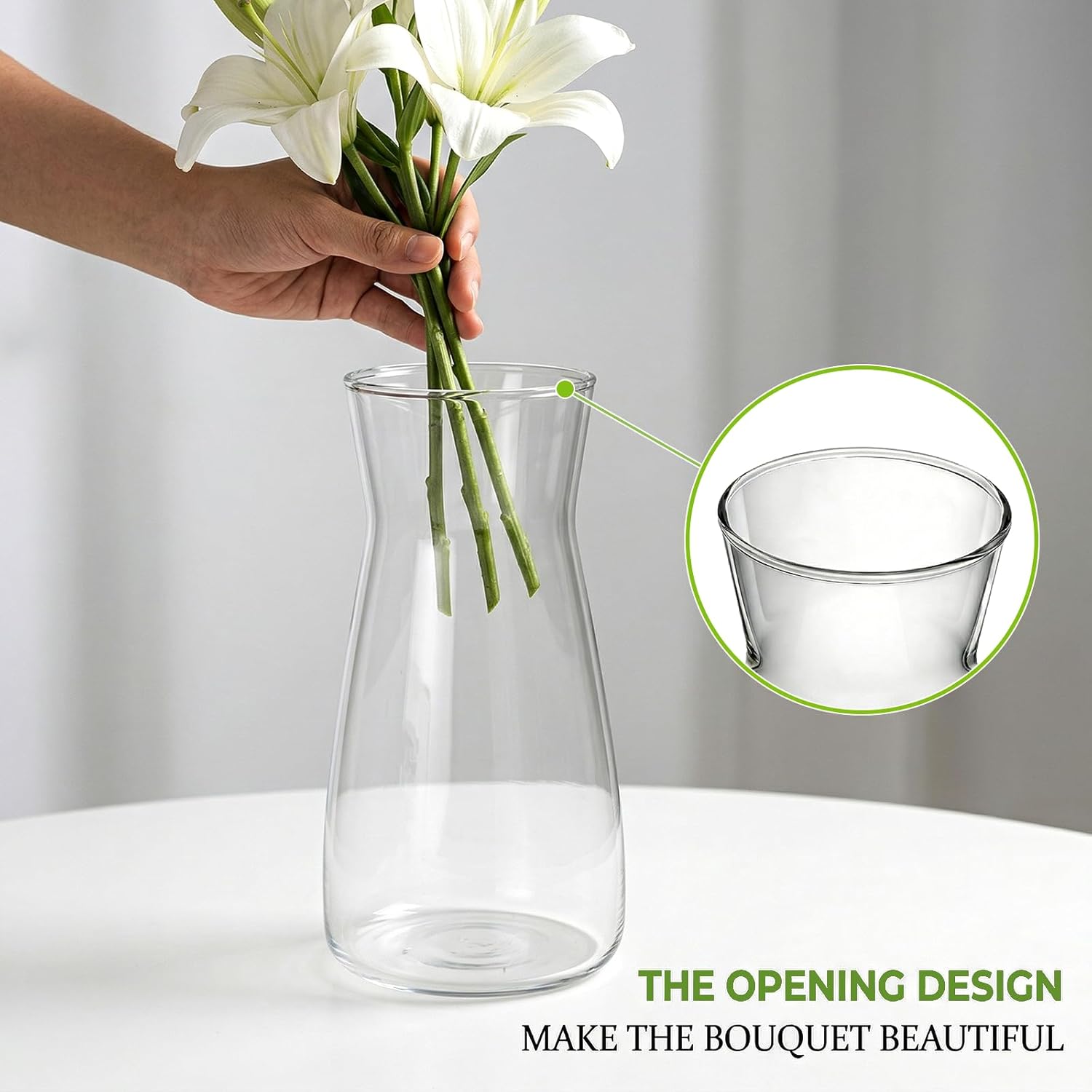 8 inch Flower Vase,Set of 2 Glass Vases for Flowers,Clear Glass Flower Vase for Centerpieces Table,Flower Bouquet Decoration,Wedding Decor Gift,Birthday,Living Room,Dining Table