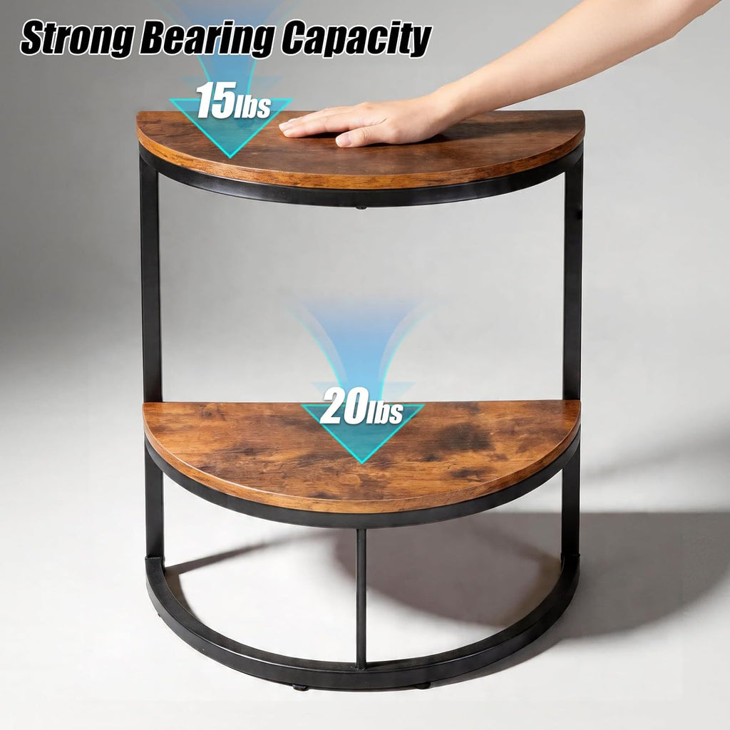 TooCust Half Round End Table for Living Room, 9.8" D x 19.7" W x 24" H, 2-Tier Small Half Circle Table with Storage Shelf, Half Moon Table with Metal Frame, Round Coffee Table for Couch, Bedroom