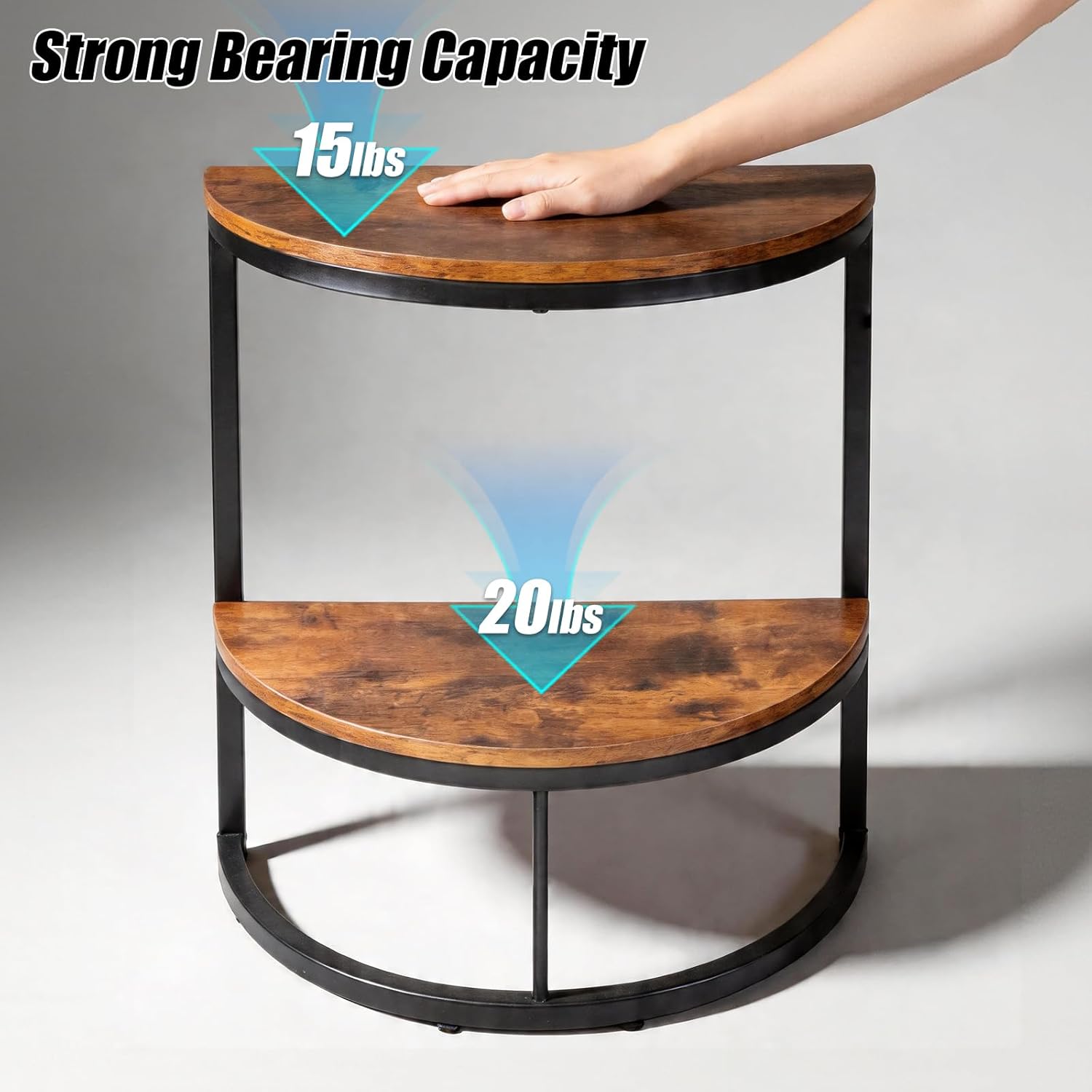 TooCust Half Round End Table for Living Room, 9.8" D x 19.7" W x 24" H, 2-Tier Small Half Circle Table with Storage Shelf, Half Moon Table with Metal Frame, Round Coffee Table for Couch, Bedroom