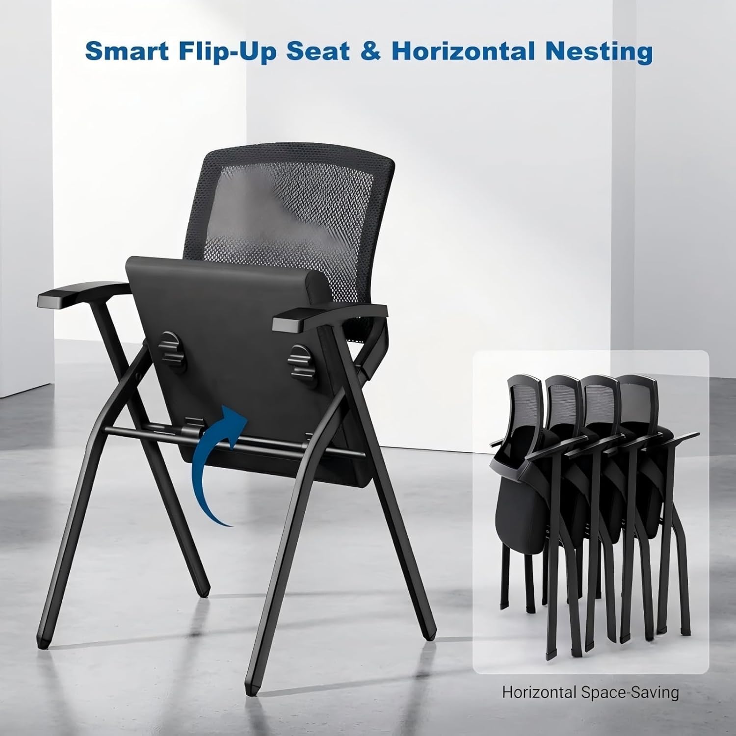 ADMLZQQ [12 Pack ] Folding Office Chair with Mesh Back, Heavy Duty Conference Room Chairs with Armres, Comfy Foldable Chair with Padded Cushion for Guest & Reception,Meeting,Classroom Training Chairs