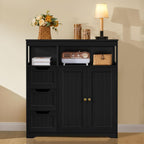 Yaheetech Bathroom Storage Cabinet, Wide Floor Cabinet with 3 Drawers and 2 Doors, Barhroom Storage Organizer with 2 Open Shelves, Adjustable Shelf, for Living Room, Kitchen, Hallway, Black