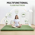 Zelladorra Japanese Floor Mattress Queen, Anti-Slip Japanese Futon Roll Up Tatami Mat for Guests, Green