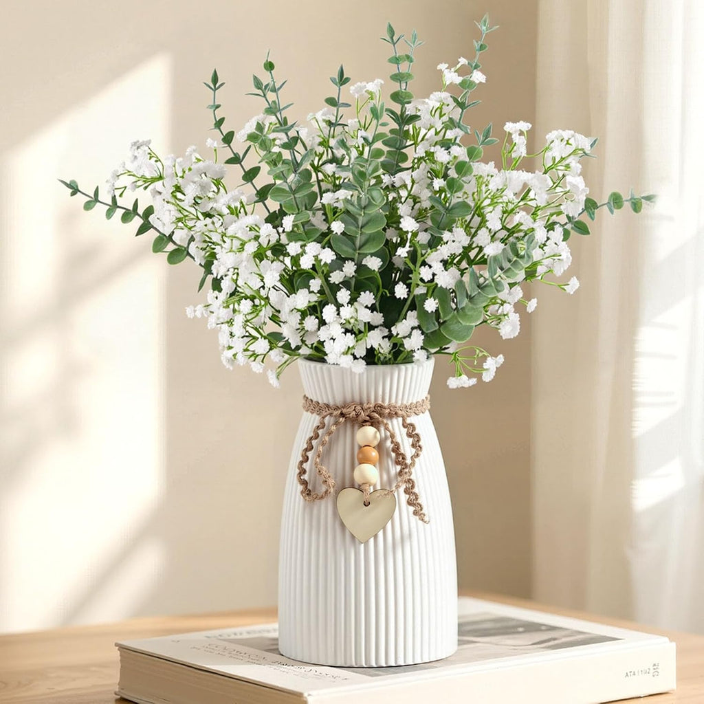 DomeStar White Ceramic Vase, 6.3" Tall Small Flower Vase for Pampas Grass, Home, Living Room, Dining Table, Farmhouse, Office Decor, Bedroom, Table, Kitchen Shelf, Minimalist Modern Home Decoration