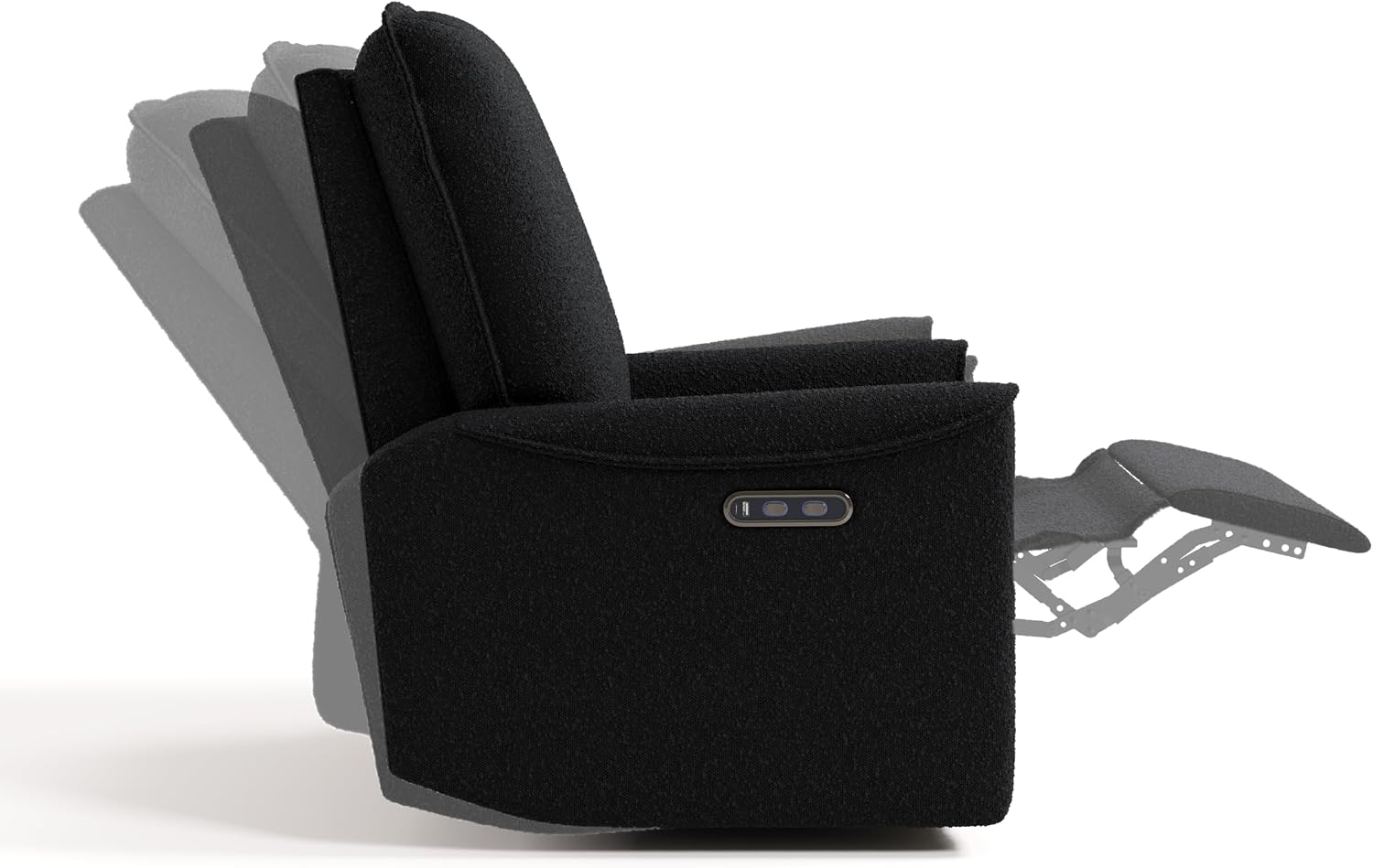 Storkcraft Santos Deluxe Power Recliner Swivel Glider, Premium Electronic Nursery Rocking Chair, Oeko-TEX 100 Certified, Includes Dual-USB Charging Port with USB-A & USB-C – (Black Boucle)