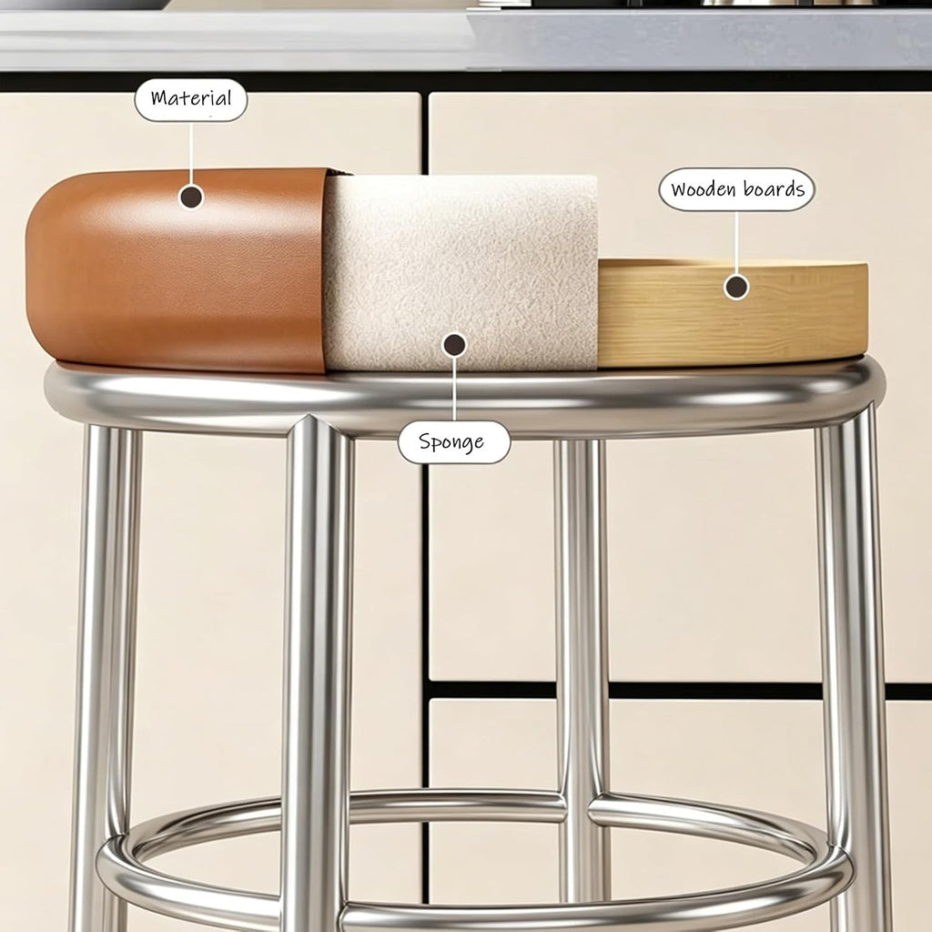 Backless Counter Stools, Commercial Stainless Steel Iron Stool, Office Three-Ring High Chair, Reinforced Base Frame, for Daily Use(Grey,75cm)