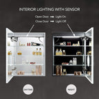 Blossom LED Medicine Cabinet with Mirror, 24x32 in, Lighted Bathroom Mirror Medicine Cabinet, Defogger, Recessed/Surface 3X Makeup Mirror, Adjustable Brightness, Outlets & USB, A2(M)-24-Right Hinge