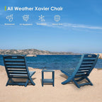GREENVINES Folding Wave Chairs Set of 2 | Xavier | Portable Adirondack Chair | HDPE | All Weather | Blue | for Fire Pit Beach Outdoor Deck Poolside Garden Patio Porch Fishing