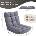 Folding Floor Gaming Chair 14-Poistion Cushioned Adjustable Floor Lazy Sofa Chair w/Breathable Cotton & Skin-Friendly Coral Velve for Adults & Kids Perfect for Reading Gaming Meditating, Grey