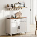 WAMPAT 34’‘ White Buffet Cabinet with Doors and Drawer, Wood Kitchen Storage Cabinet Modern Farmhouse Coffee Bar Table Sideboard Credenza for Dining Room
