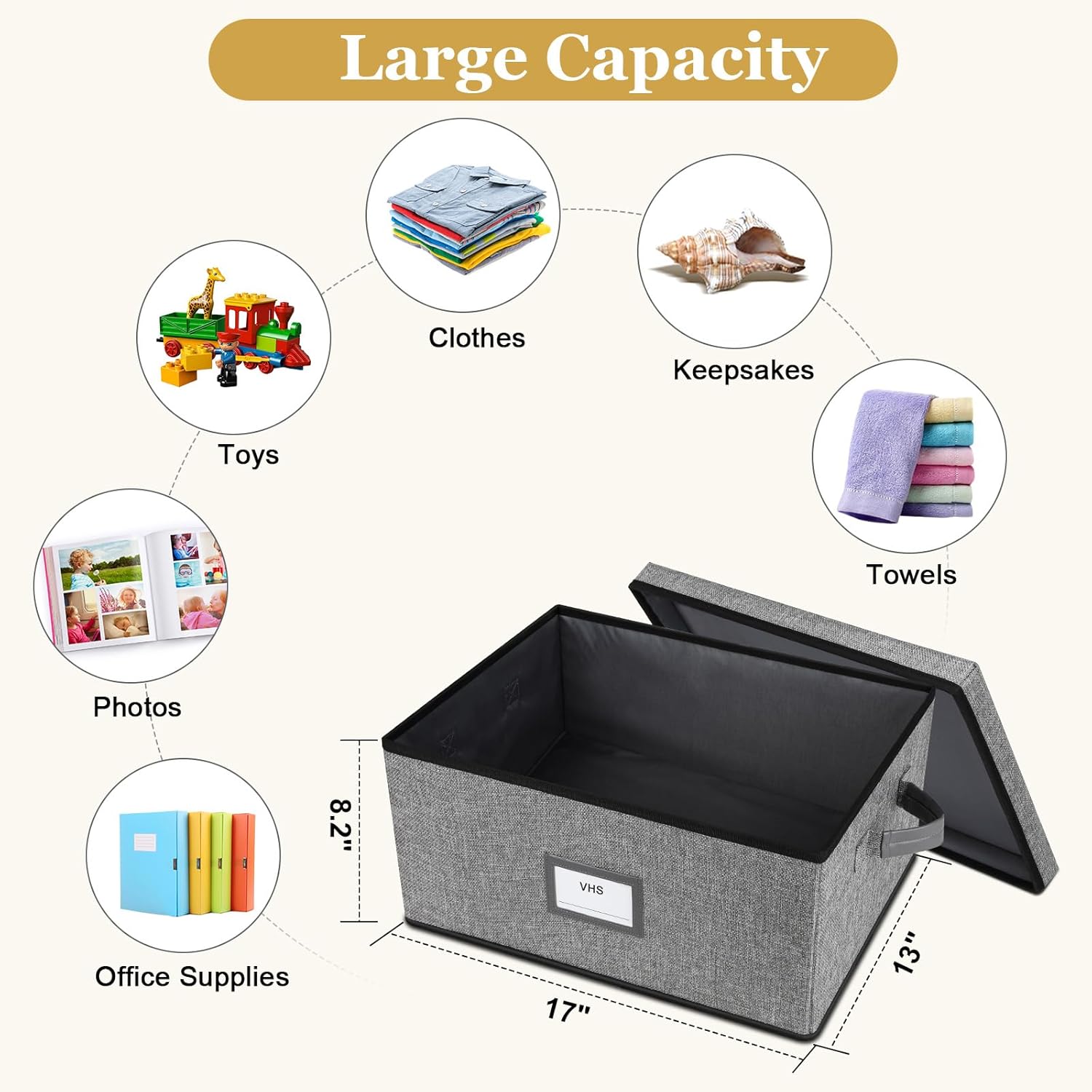 Lukeline VHS Storage Box with Lid, Large Capacity VHS Storage Case Holds 50 Tapes, Stackable VHS Holder Storage Containers for Living Room, Bedroom, Study Room,2-Pack