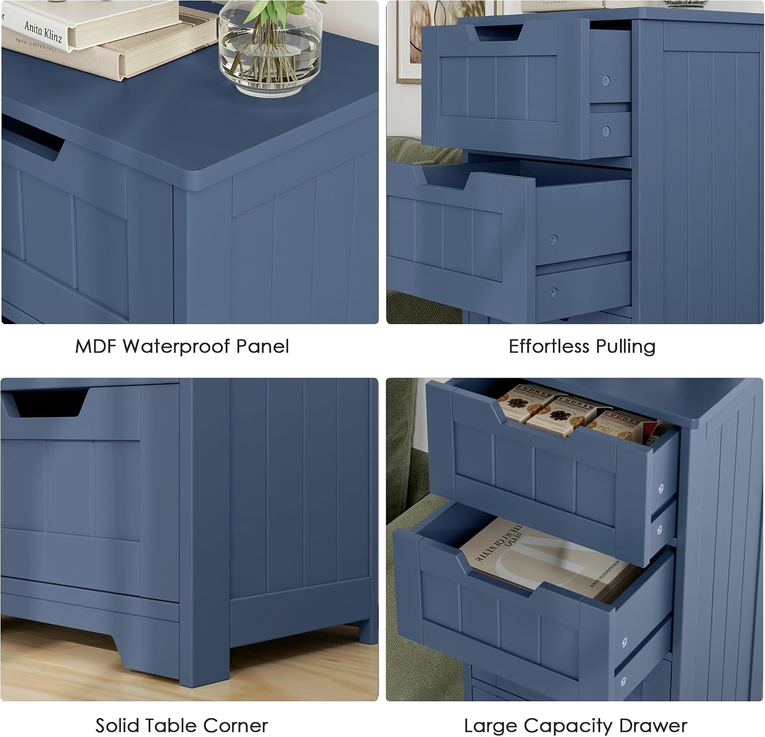 TTVIEW Bathroom Cabinet, Bathroom Storage Cabinet with 5 Drawers, Bathrooms Organizers and Storage, Bathrooms Floor Cabinets with Anti-Tipping Device for Hallway, Blue