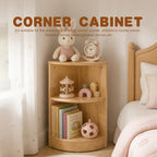 Rubber Wood Corner Cabinet, 2-Tier Kids Montessori Shelf, Toy Organizers and Storage Book Shelf for Playroom, Nursery, Kids Room, Kindergarten