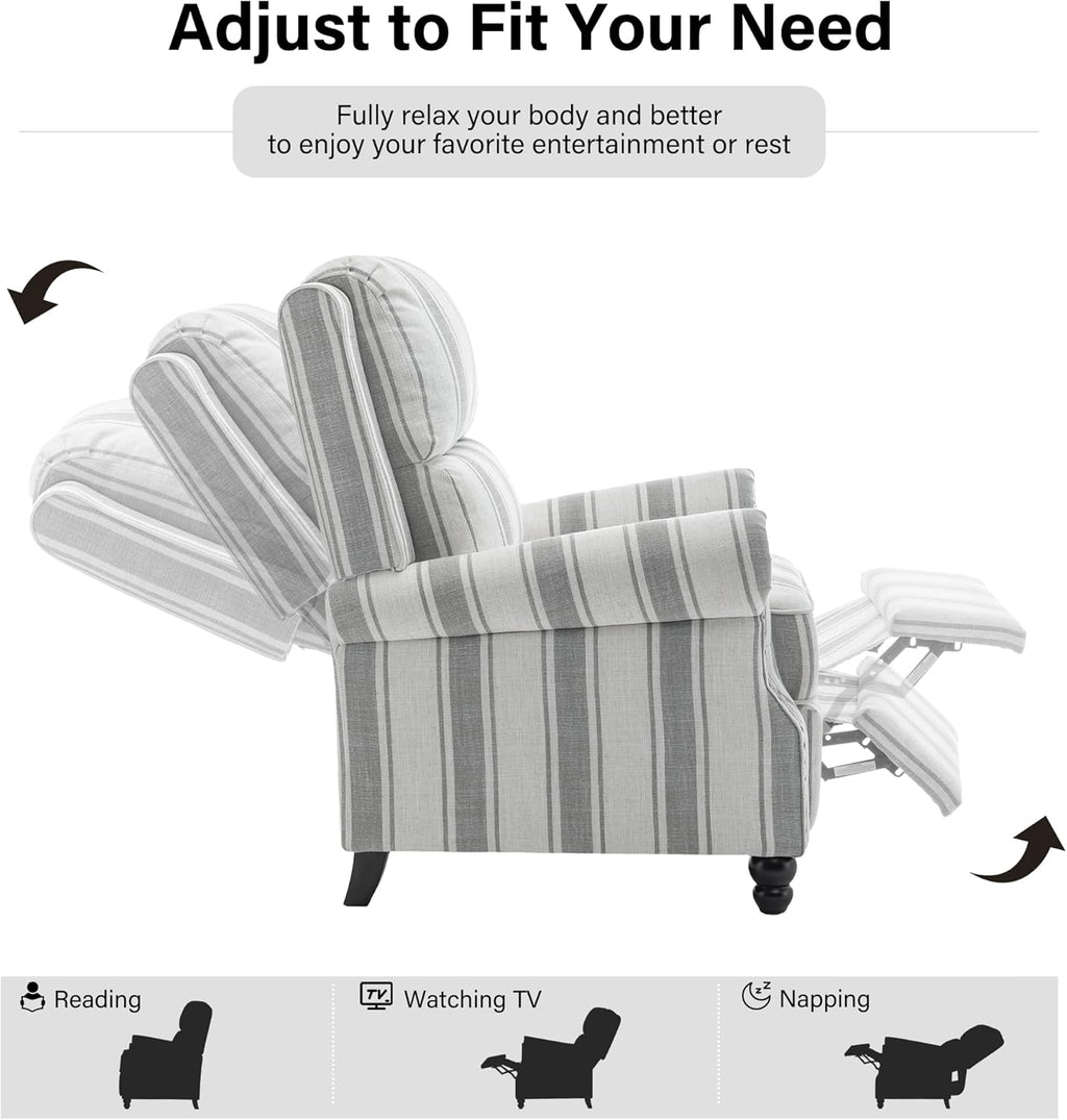 Recliner Chair, Modern Pushback Armchair with Adjustable Backrest & Footrest for Bedroom, Living Room (Grey Stripe,Set of 2)