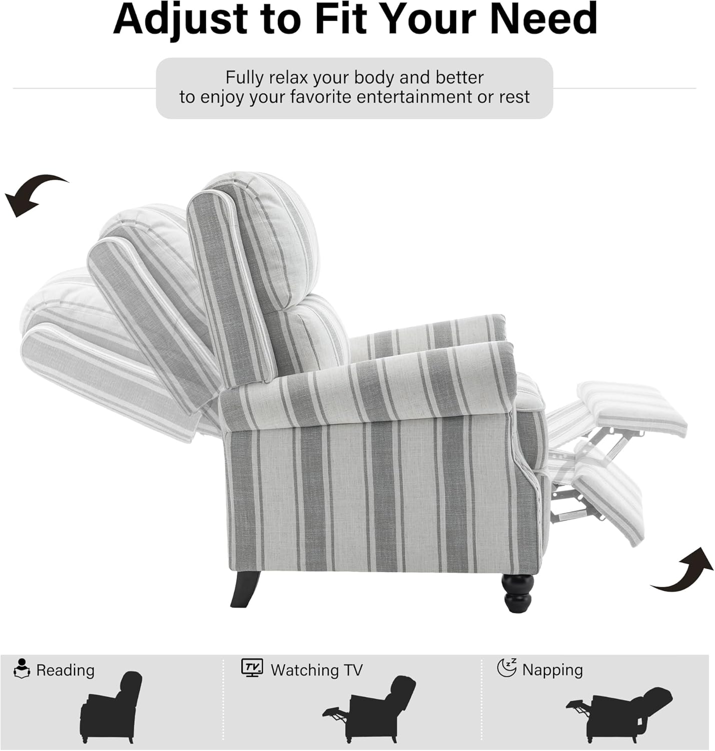 Recliner Chair, Modern Pushback Armchair with Adjustable Backrest & Footrest for Bedroom, Living Room (Grey Stripe,Set of 2)