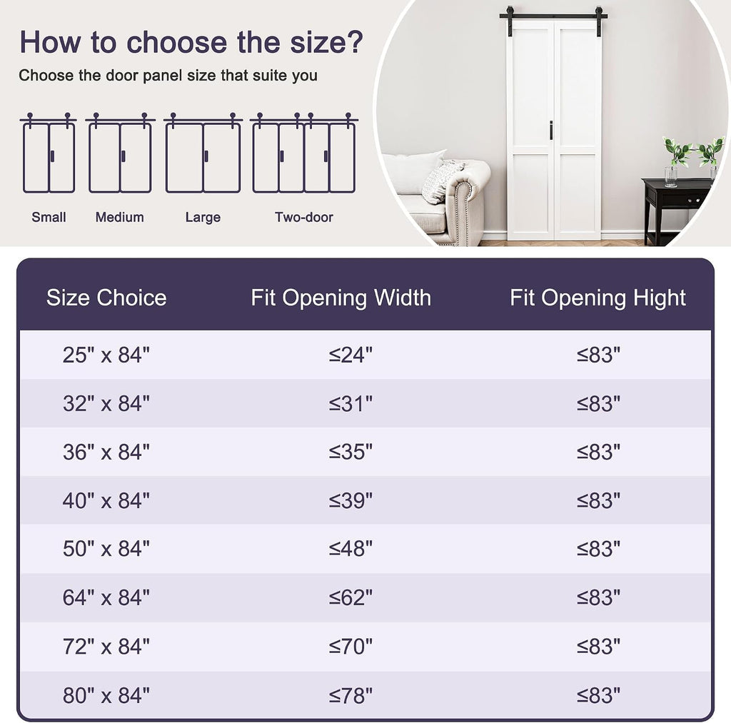 50" x 84" Bifold Barn Door with Hardware and Track Kit Included, Pre-Assembled Solid Core Panel Bi-fold Barn Door for Pantry, Closet, Primed White Finish with Water-Resistance, Paintable, H Shape