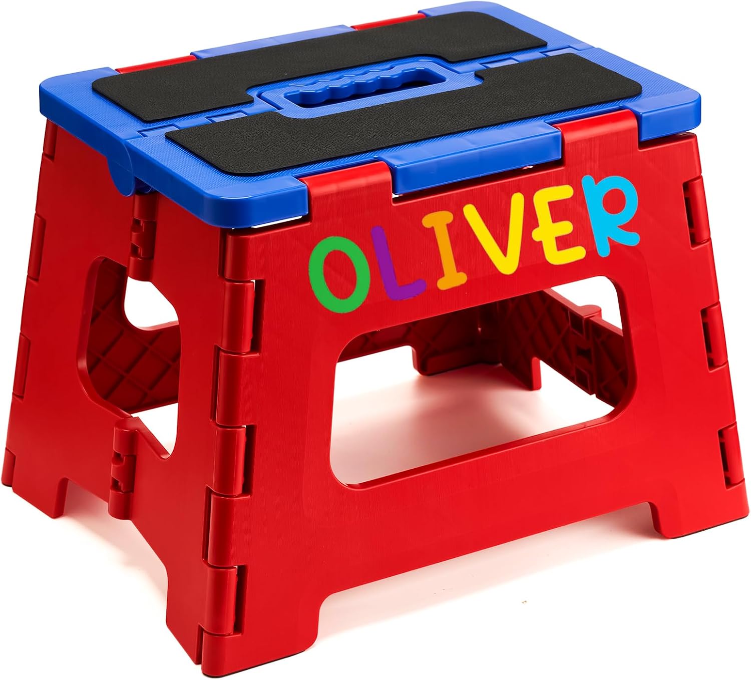 Delxo 9 Inch Kids Step Stool,400Lbs Folding Step Stool for Toddler Red+Blue | Toddler Foot Stool,Includes 3 Letter Stickers & 2 Non-Slip Grip Pads, Sturdy Compact Collapsible Stool for Kitchen, Bathroom