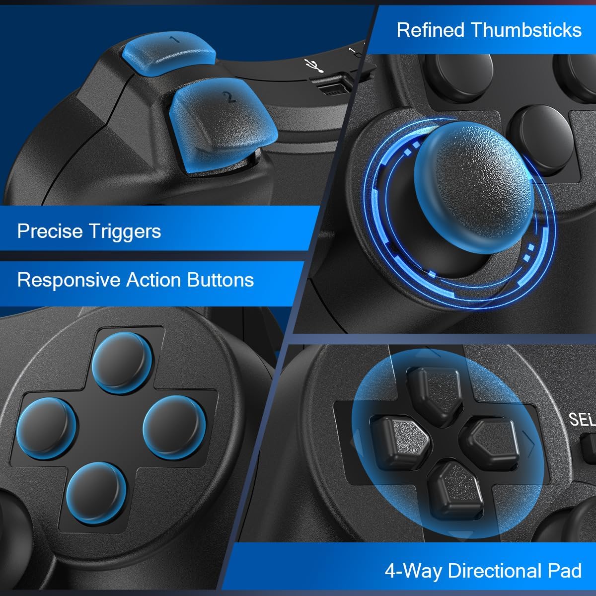 Yinjie 2 Pack Wireless Controller for PS3, Compatible with Playstation 3, with 2 Charging Cables (black)