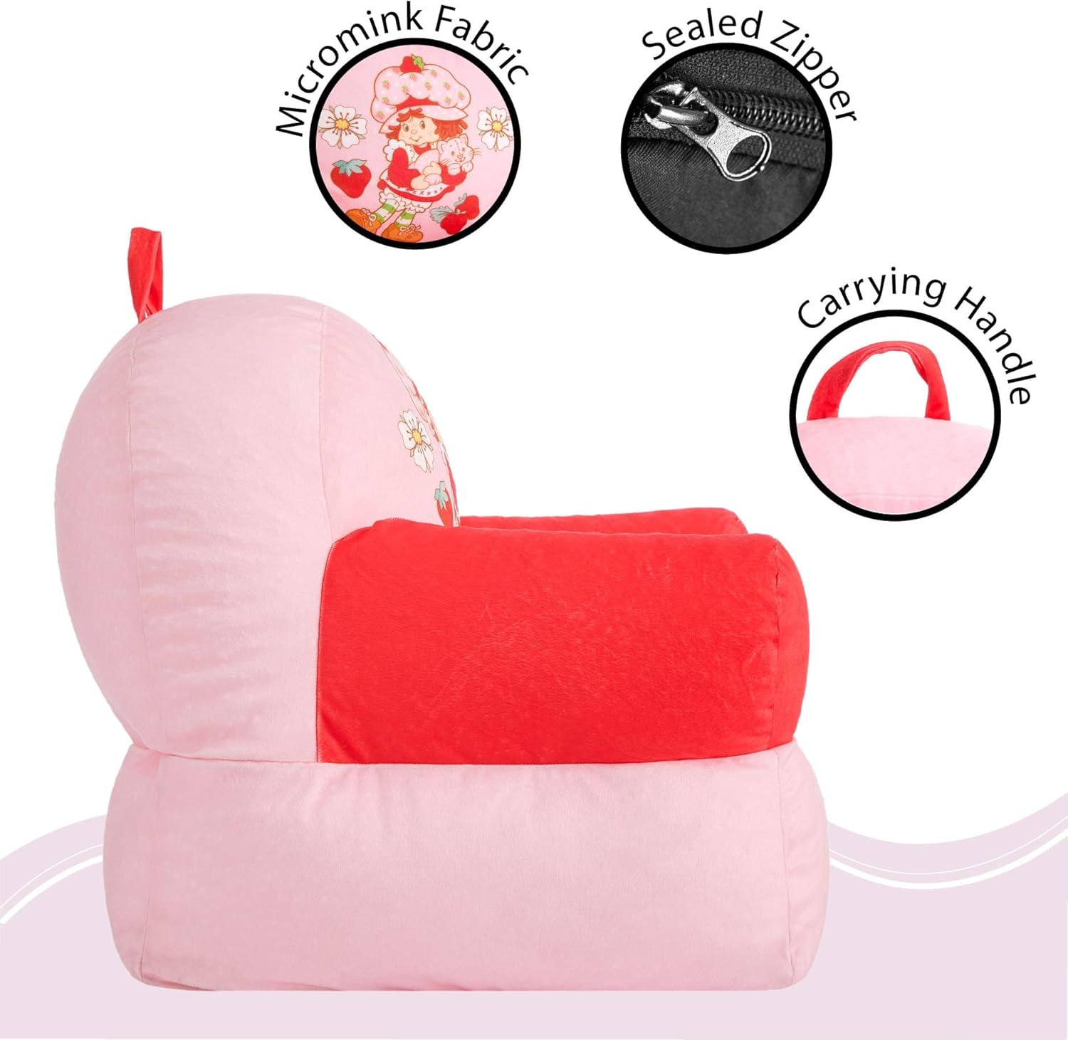 Strawberry Shortcake Kids Sofa Bean Bag Armchair, Soft Plush Lounge Chair for Bedroom or Playroom