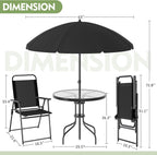 Shintenchi 6 Piece Outdoor Patio Furniture Set, Small Outdoor Patio Dining Table and Chairs Set, Outdoor Seating with Umbrella for Backyard, Balcony, Front Porch, Onyx