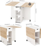 Folding Dining Table, Drop Leaf Table for Small Space with Drawer and Open Storage Shelves, Modern Rectangular Kitchen Dining Table, 47.2" L x 28.3" W (Oak & White)