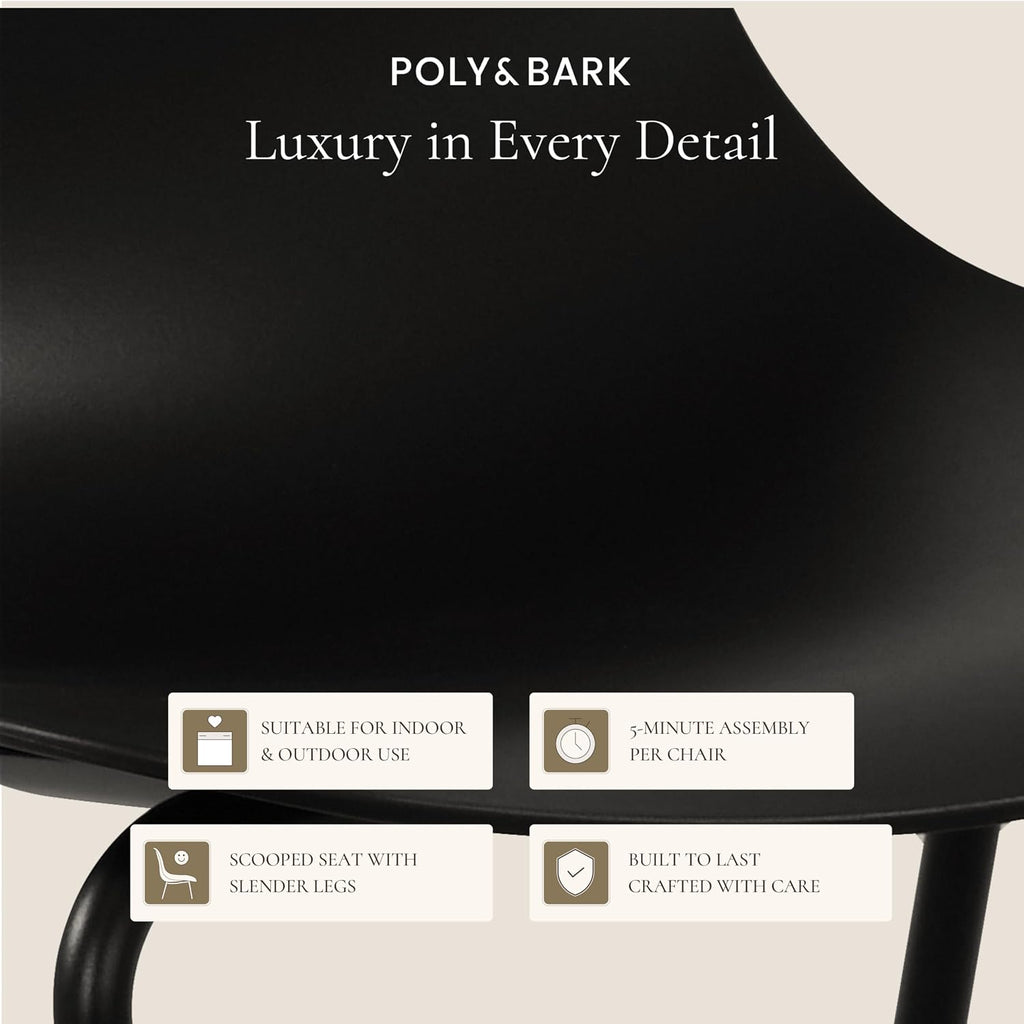 Poly & BARK Isla Stackable Dining Chairs Set of 4 – Mid Century Modern Plastic Dining Chair with Metal Legs – Kitchen & Dining Room Chairs – Dining Table Chairs Set – Indoor/Outdoor – Ebony Black