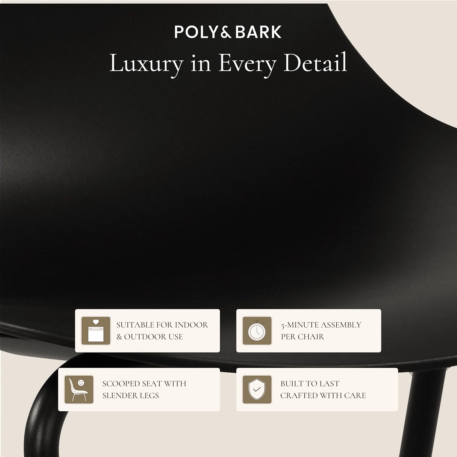 Poly & BARK Isla Stackable Dining Chairs Set of 4 – Mid Century Modern Plastic Dining Chair with Metal Legs – Kitchen & Dining Room Chairs – Dining Table Chairs Set – Indoor/Outdoor – Ebony Black