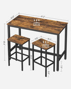 VASAGLE Bar Table and Chairs Set, Rectangular Table with 2 Stools, Dining Pub Set for 2, Space Saving for Kitchen Breakfast, Living Room, Party Room, Rustic Brown and Black ULBT15X