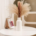 Bohemian White Ceramic Vase - for Pampas Grass, Mantel, Bookshelf, Entryway and Living Room Decor (White, 7in)