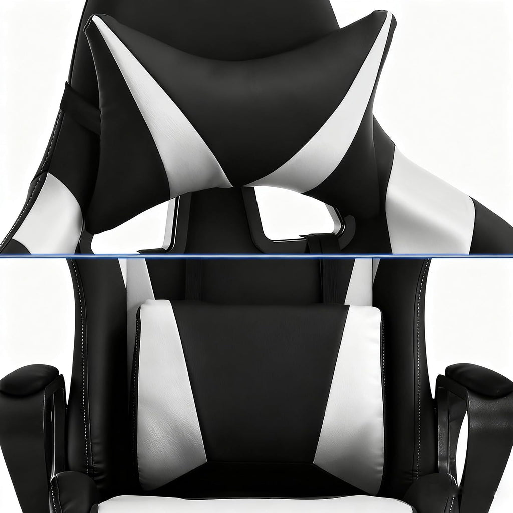 Ergonomic High Back Gaming Chair & Office Chair, PU Leather & Adjustable & Easy Assembly & BIFMA Certified, for Home/Office (Gray) (White)