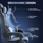 Gaming Chair Racing for Adult, Office Chair with Footrest Massage Lumbar Cushion, Velvet Fabric Reclining Video Game Chairs, Ergonomic Computer Chairs Height Adjustable, for Home Streaming, Grey