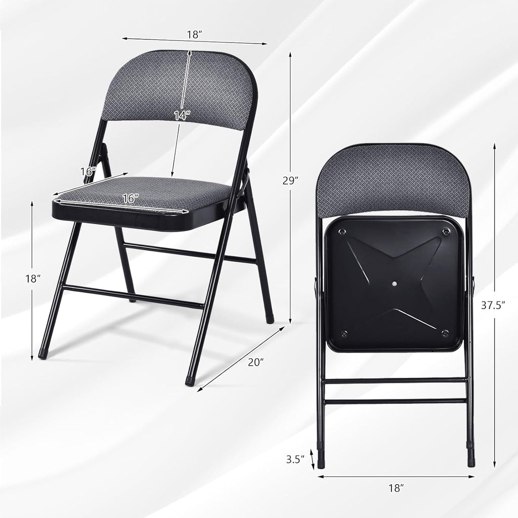 COSTWAY 6 Pack Upholstered Folding Chairs, Foldable Chair with Steel Frame and Fabric Padded Seat & Backrest for Home Office Outside Party Event, Grey & Black