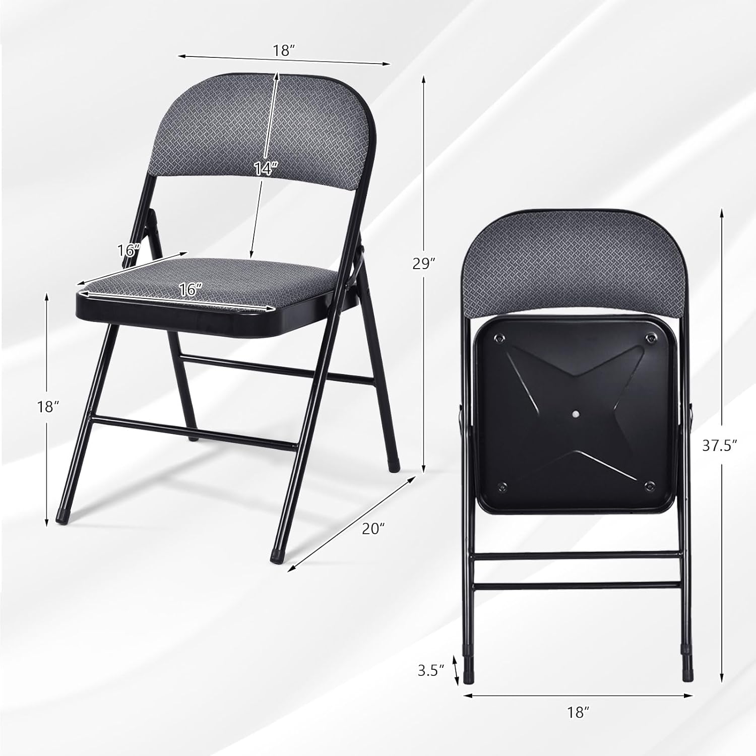COSTWAY 6 Pack Upholstered Folding Chairs, Foldable Chair with Steel Frame and Fabric Padded Seat & Backrest for Home Office Outside Party Event, Grey & Black