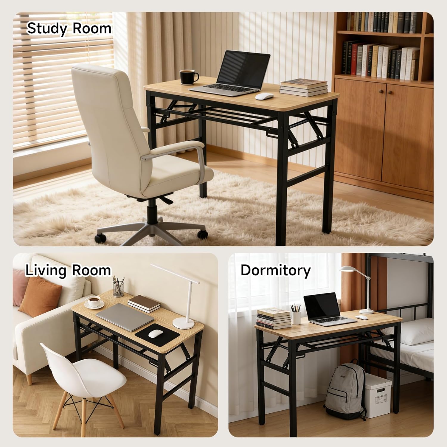 31.5-inch Small Folding Table, no Assembly Required, Suitable for use in Small Spaces Such as bedrooms, Apartments, Dormitories, etc., Easy to fold and Portable (Light Wood)