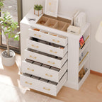 Closet Island with Glass Top, LED Lights and Jewelry Display, Bedroom Island with Open Shelves, Drawers Dresser & Walk-in Closet Island for Bedroom, Cloakroom, White 2