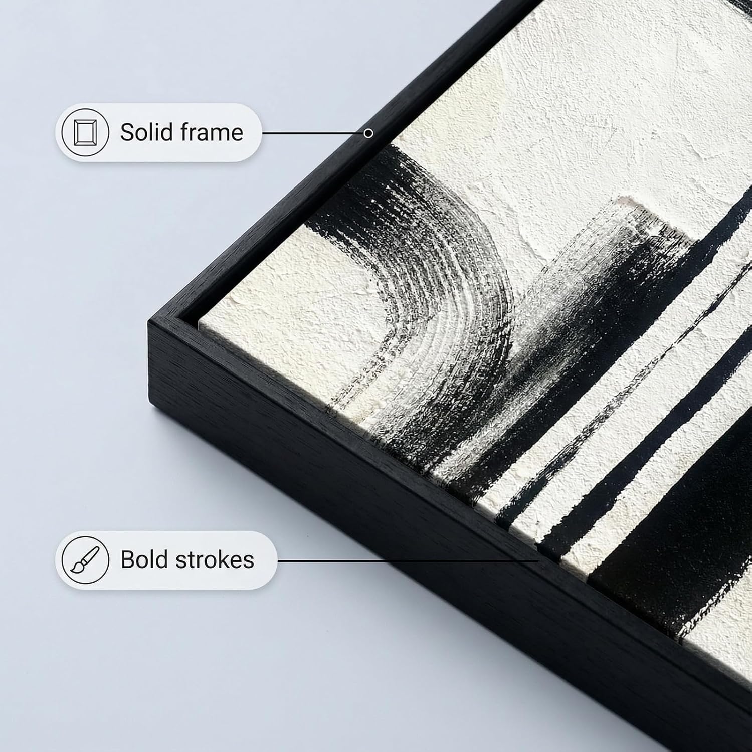 Black and White Textured Abstract Wall Art for Living Room, 3 Piece Framed Modern Artwork for Walls, Hand Painted Minimalist 3D Oil Paintings for Hallway Office Wall Decor 24x48 In