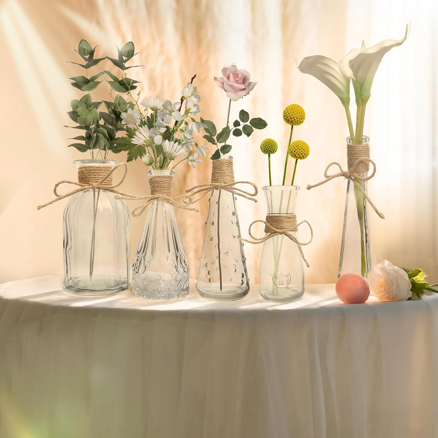 Glass Bud Vases Set of 12,Small Clear Glass Vases for Flowers 5.5 to 8.9Inch,Vintage Boho Glass Vases for Table Centerpieces, Decorative Vases for Wedding Farmhouse Homes,Bathroom Countertops