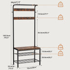 Hall Tree with Bench and Shoe Storage, 4-in-1 Entryway Organizer with 10 Hooks and Storage Shelf,Coat Rack Freestanding with 2-Tier Storage Shelf for Living Room, Deep Rustic