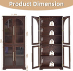 Joaxswe 72" Tall Bookshelf with 4 Curved Glass Doors, Farmhouse Bookcase with 3-Tier Adjustable Shelves, Modern Living Room Display Cabinet, Large Storage Cabinet for Home Office,Dining Room, Walnut
