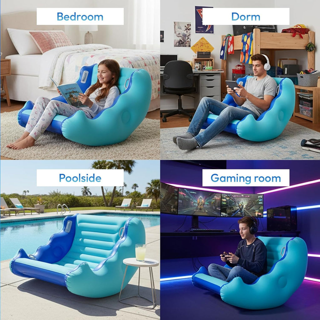 Inflatable Sensory Rocking Chair – Air Pump Included, Portable Air Lounge Seat with Back Support & Handles, Indoor Outdoor Relaxation Chair for Kids, Teens & Adults, Lightweight Rocker for Bedroom