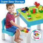 5-in-1 Toddler Table and Chair Set with 128PCS Building Blocks, Kids Activity Table Flip Top for Art, Sand & Water Play, Leak-Proof Design, Includes 1 Sturdy Chair, ASTM Certified, Gift for Ages 2-4