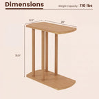 COSTWAY Solid Teak C-Shaped Side Table, Natural Slim 2-Tier End Table with Thick Top & Stable Base, Space-Saving Couch Table for Living Room Bedroom Small Spaces (1)