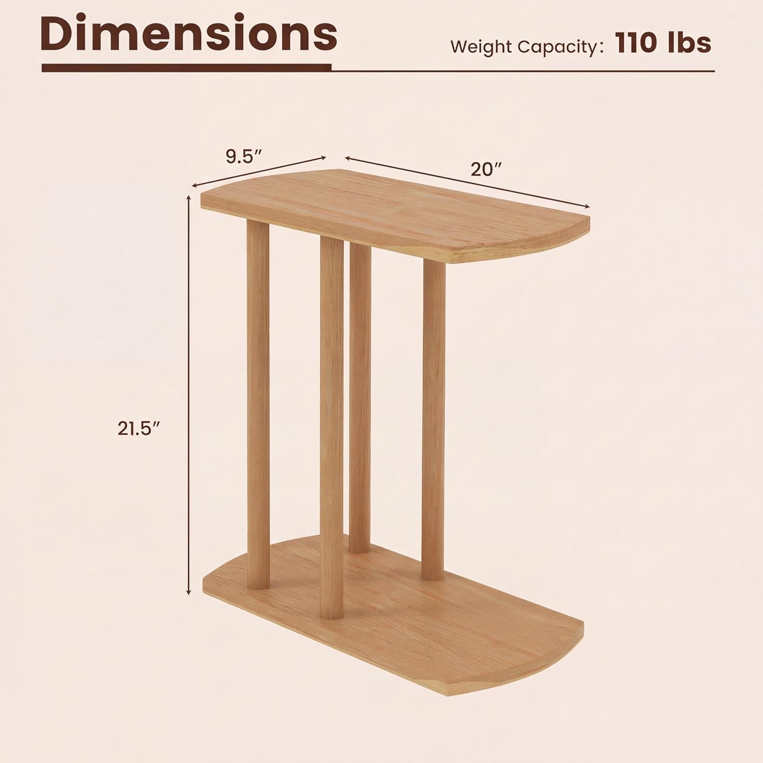 COSTWAY Solid Teak C-Shaped Side Table, Natural Slim 2-Tier End Table with Thick Top & Stable Base, Space-Saving Couch Table for Living Room Bedroom Small Spaces (1)