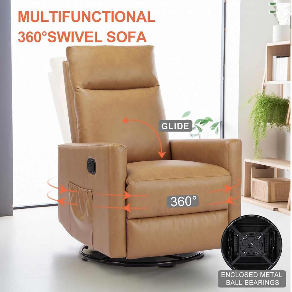 Swivel Rocker Recliner Chair, 360 Degree Glider with High Backrest & Padded Armrests, Manual Rocking Recliner for Nursery, Living Room, Bedroom, Small Spaces, Grey