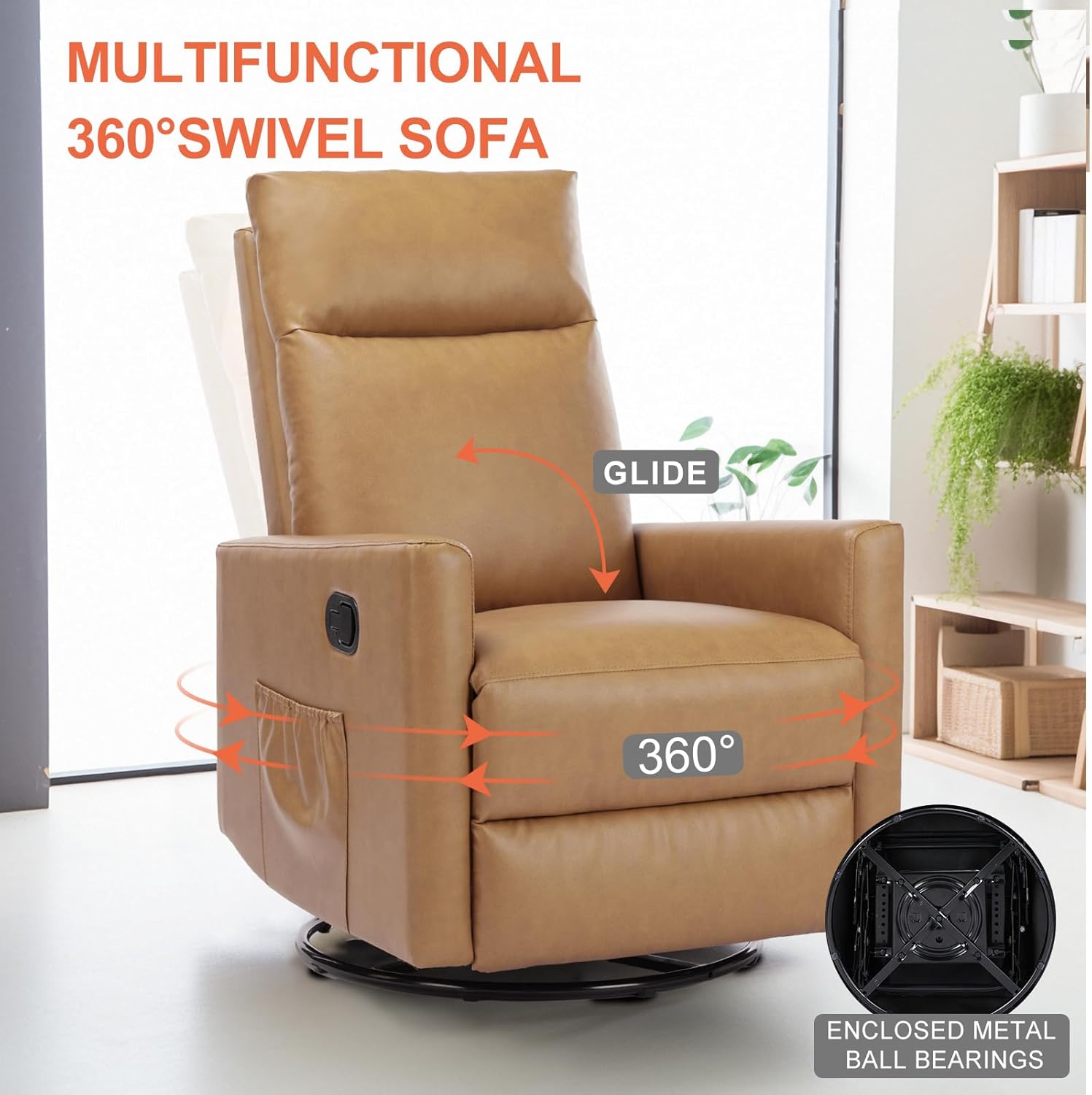 Swivel Rocker Recliner Chair, 360 Degree Glider with High Backrest & Padded Armrests, Manual Rocking Recliner for Nursery, Living Room, Bedroom, Small Spaces, Grey