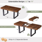 Dining Table Extendable 63 in-79 in for 4-8 Expandable Wood Rectangle with Fluted Base for Dinning Room Kitchen Living Room Farmhouse Rustic Walnut