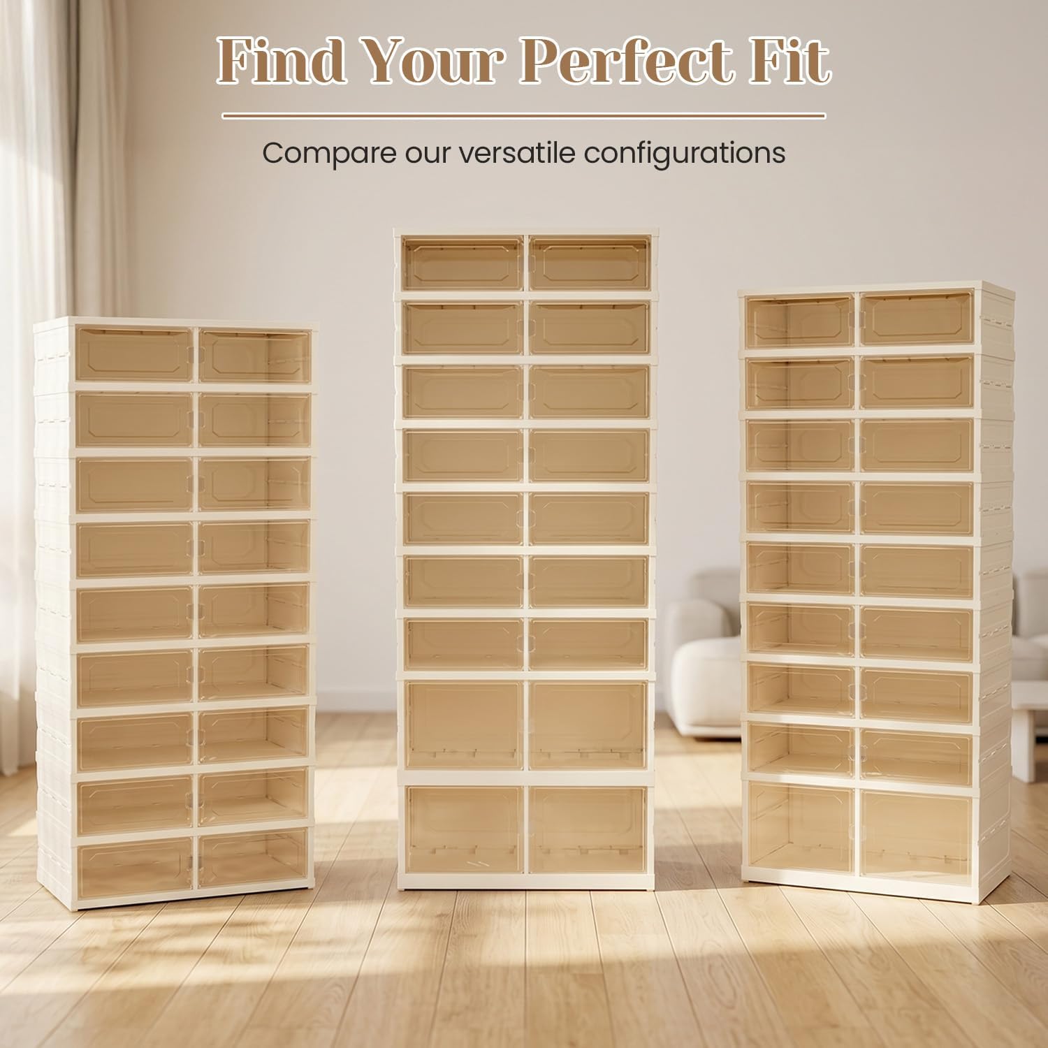 Foldable Shoe Rack with Doors, Stackable Plastic Shoe Organizer, Large Clear Shoe Storage Boxes for Closet and Entryway, Portable Collapsible Shoe Cabinet 9 Tiers, 27Pairs