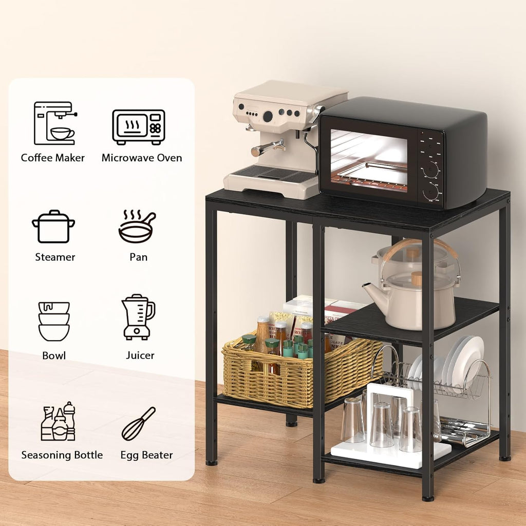 OGEMXU Kitchen Microwave Stand,4-Tier Adjustable Bakers Rack, Microwave Cart with Storage, Small Coffee Bar Table Appliance Shelf for Living Room,Office (Coal-Black)